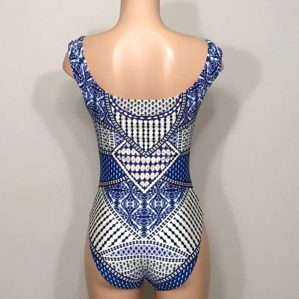 Kenneth Cole blue tummy control Plunge swimsuit